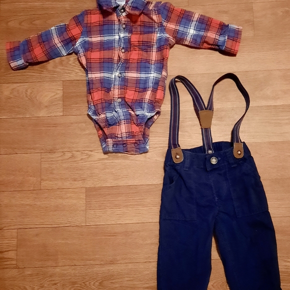 SOLD Carter's Piece Set,Flannel Shirt/Suspender Pants - Picture 3 of 8